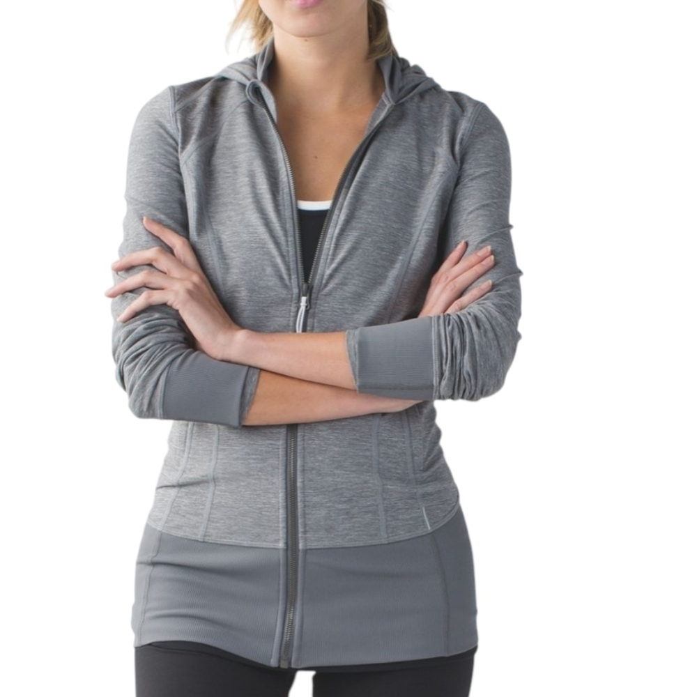 Lululemon Daily Practice Jacket Women 6 Grey Hooded Longline Luon